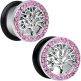 9/16 Pink Gem Stainless Steel Single Flare Tree of Life Plug Set