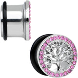 9/16 Pink Gem Stainless Steel Single Flare Tree of Life Plug Set