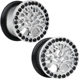 9/16 Black Gem Stainless Steel Single Flare Tree of Life Plug Set
