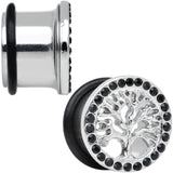 9/16 Black Gem Stainless Steel Single Flare Tree of Life Plug Set