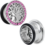 5/8 Pink Gem Stainless Steel Single Flare Tree of Life Plug Set