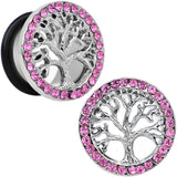 5/8 Pink Gem Stainless Steel Single Flare Tree of Life Plug Set