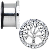 11/16 Clear Gem Stainless Steel Single Flare Tree of Life Plug Set