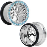 11/16 Blue Gem Stainless Steel Single Flare Tree of Life Plug Set