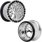 11/16 Black Gem Stainless Steel Single Flare Tree of Life Plug Set