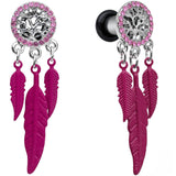 4G Pink Gem Steel Single Flare Tree of Life Dangle Plug Set