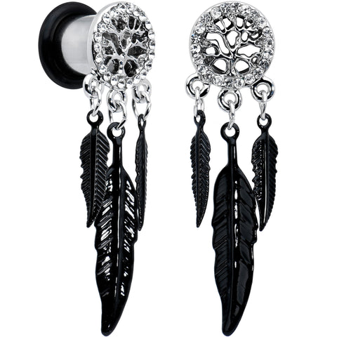 0G Clear Gem Steel Single Flare Tree of Life Dangle Plug Set