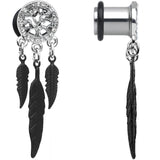 0G Clear Gem Steel Single Flare Tree of Life Dangle Plug Set