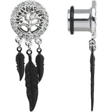 00G Clear Gem Steel Single Flare Tree of Life Dangle Plug Set
