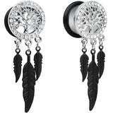 9/16 Clear Gem Steel Single Flare Tree of Life Dangle Plug Set