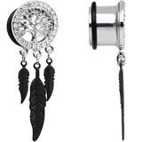 9/16 Clear Gem Steel Single Flare Tree of Life Dangle Plug Set