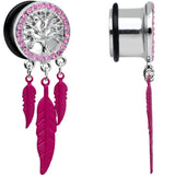 9/16 Pink Gem Steel Single Flare Tree of Life Dangle Plug Set