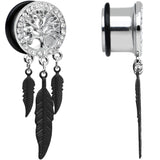 5/8 Clear Gem Steel Single Flare Tree of Life Dangle Plug Set