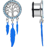 5/8 Blue Gem Steel Single Flare Tree of Life Dangle Plug Set