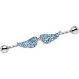 Blue Gem Encrusted Angel Wings Industrial Barbell 44mm
