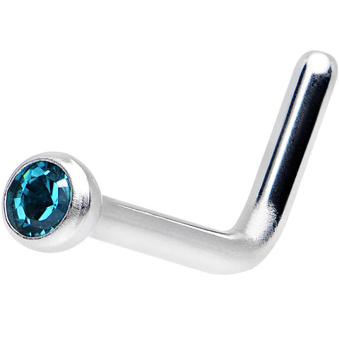 18G Blue L-Shaped Nose Ring Created with Crystals