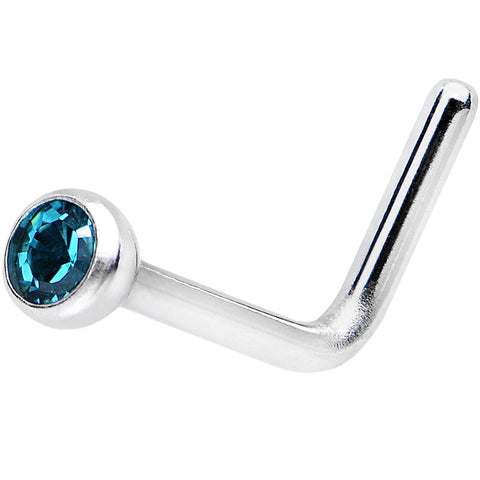 20G Blue L-Shaped Nose Ring Created with Crystals