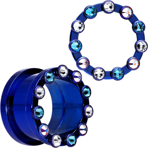 3/4 Dark Blue Titanium Tunnels with Removable Dermal Tops