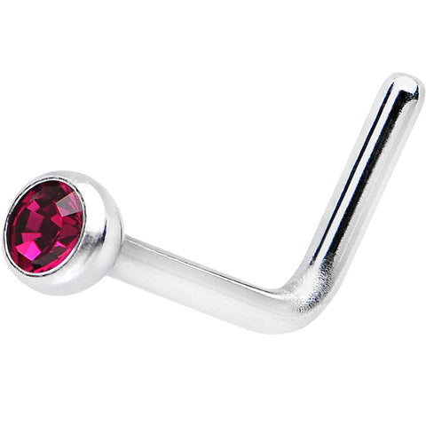 20G Ruby L-Shaped Nose Ring Created with Crystals