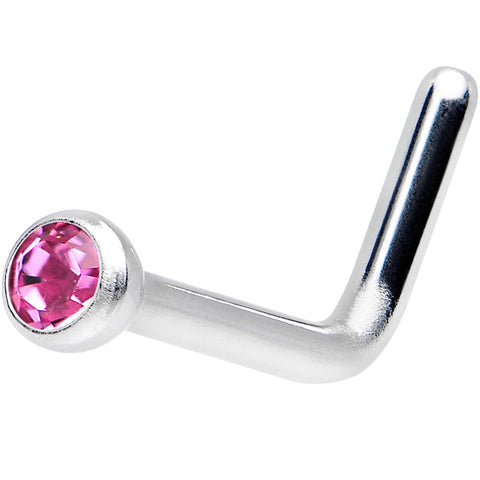 18G Rose L-Shaped Nose Ring Created with Crystals