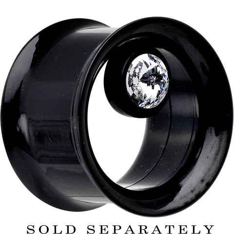9/16 Black IP Clear CZ Double Flare Screw Fit Tunnel