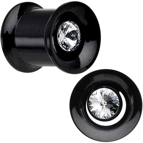 0G Clear CZ Gem Black IP Screw Fit Tunnel Plug Set