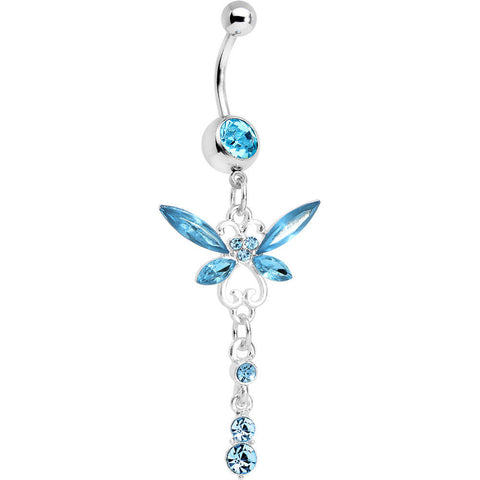 Aqua Gem Butterfly Dangle Belly Ring