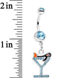 Aqua Paved Martini Glass with Pengiun Dangle Belly Ring