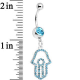Aqua Paved Hamsa Hand Dangle Belly Ring