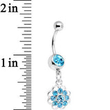 Aqua Gem Blossoming Flower Dangle Belly Ring