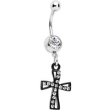 Clear Gem Black Cross Dangle Belly Ring