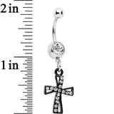 Clear Gem Black Cross Dangle Belly Ring