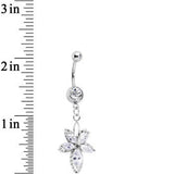 Clear Cubic Zirconia Double Flower Dangle Belly Ring