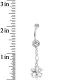 Clear Cubic Zirconnia Flower Ribbon Dangle Belly Ring