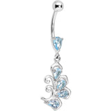 Aqua Cubic Zirconia Palm Leaf Dangle Belly Ring