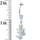 Aqua Cubic Zirconia Palm Leaf Dangle Belly Ring
