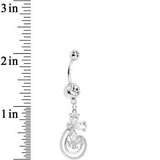 Clear Cubic Zirconia Swirl Flowers Dangle Belly Ring