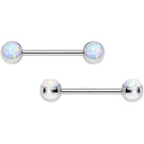 316L Stainless Steel White Synthetic Opal Nipple Barbell Set