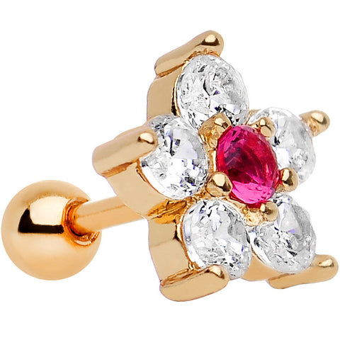 1/4 Gold Anodized Clear Petaled CZ Floral Tragus Cartilage Earring