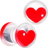 Clear Acrylic Red Heart Double Flare Saddle Plug Set 2G to 20mm