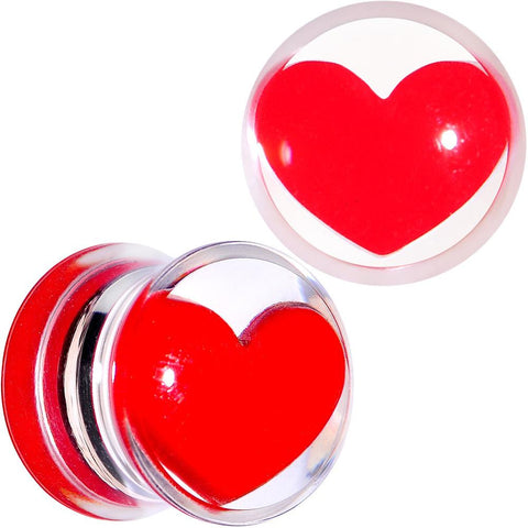 Clear Acrylic Red Heart Double Flare Saddle Plug Set 2G to 20mm