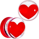 Clear Acrylic Red Heart Double Flare Saddle Plug Set 2G to 20mm