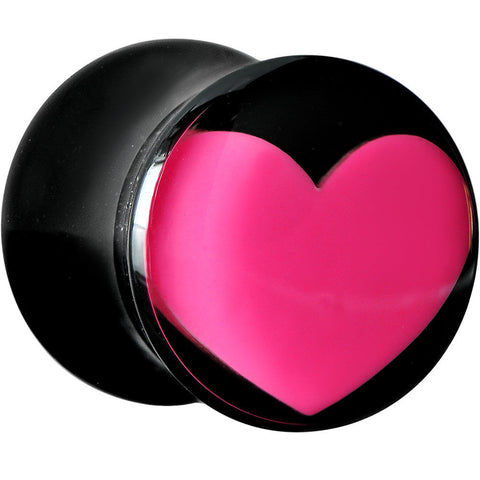 0G Black Acrylic Hot Pink Heart Saddle Plug