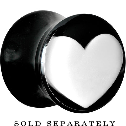 00G Black Acrylic White Heart Saddle Plug