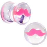 Clear Acrylic Pink Mustache Double Flare Saddle Plug Set 2G to 20mm