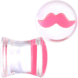 Clear Acrylic Pink Mustache Double Flare Saddle Plug Set 2G to 20mm