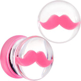 Clear Acrylic Pink Mustache Double Flare Saddle Plug Set 2G to 20mm