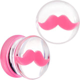 Clear Acrylic Pink Mustache Double Flare Saddle Plug Set 2G to 20mm