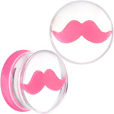 Clear Acrylic Pink Mustache Double Flare Saddle Plug Set 2G to 20mm