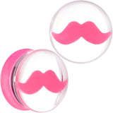 Clear Acrylic Pink Mustache Double Flare Saddle Plug Set 2G to 20mm